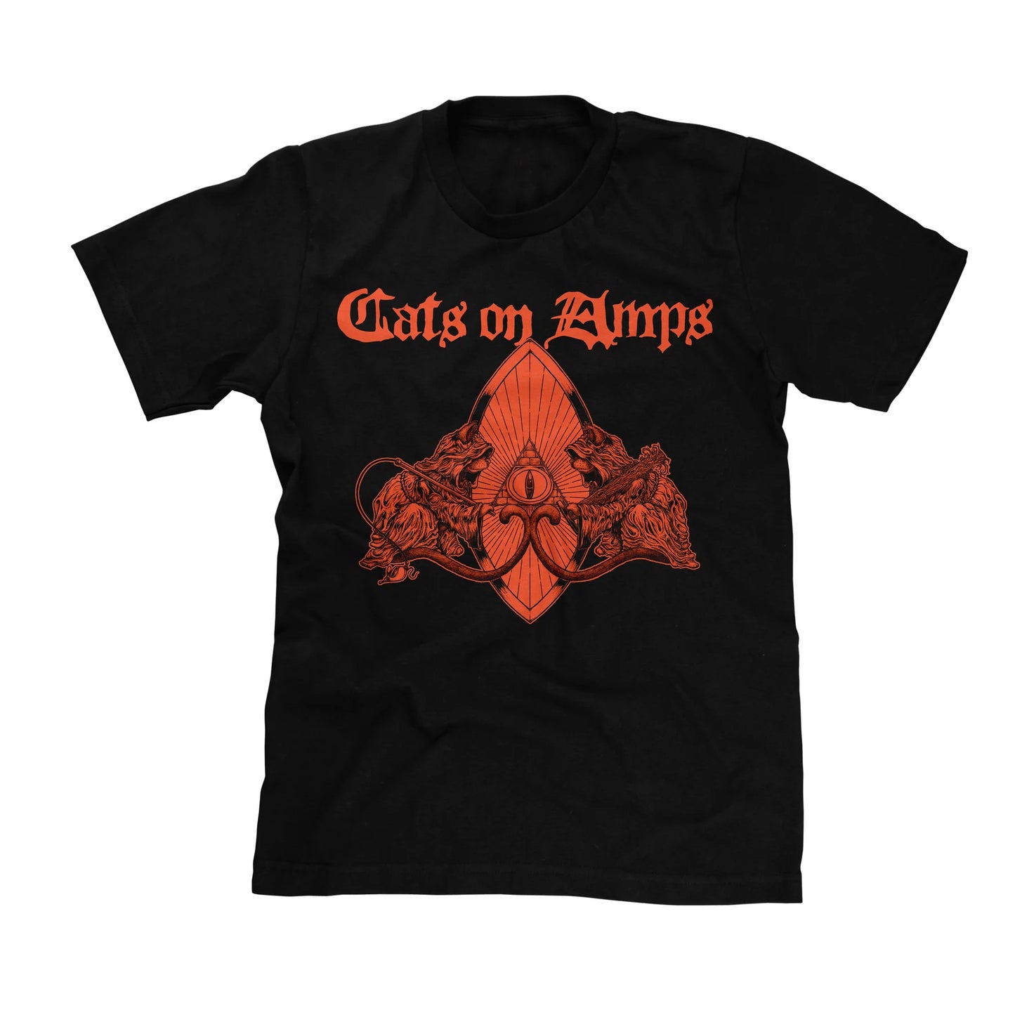 Cats On Amps - Cats Eye (Orange On Black) (T-Shirt - Black)