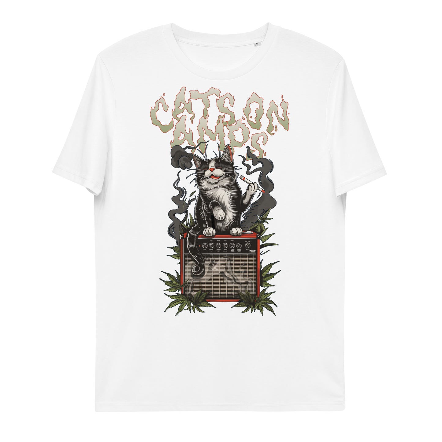 CATS ON AMPS - 420 relishing Cat - Unisex organic cotton t-shirt