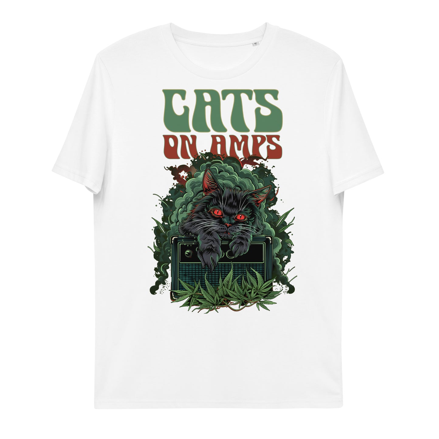 CATS ON AMPS - 420 Leaves - Unisex organic cotton t-shirt