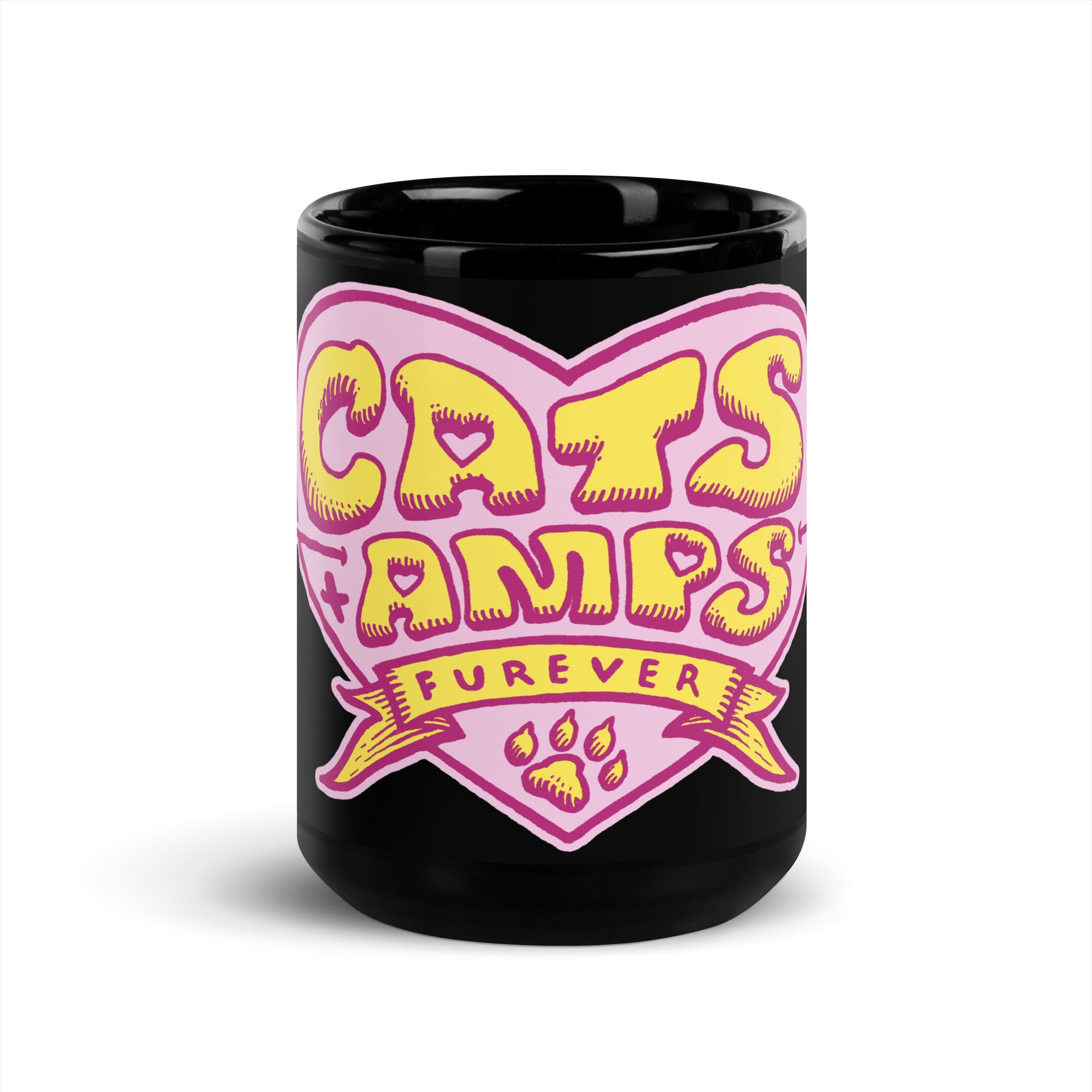 CATS ON AMPS - Valentines - Black Glossy Mug