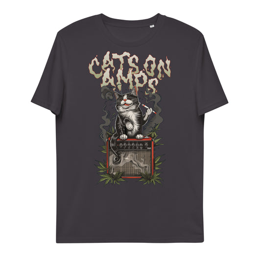 CATS ON AMPS - 420 relishing Cat - Unisex organic cotton t-shirt