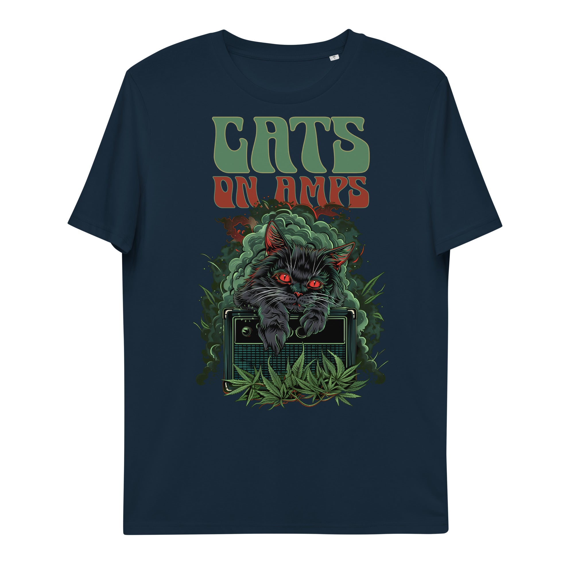 CATS ON AMPS - 420 Leaves - Unisex organic cotton t-shirt